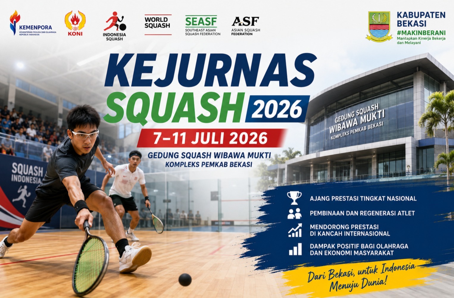 Kabupaten Bekasi Jadi Tuan Rumah Kejurnas Squash 2026, Momentum Cetak Atlet Berprestasi Nasional